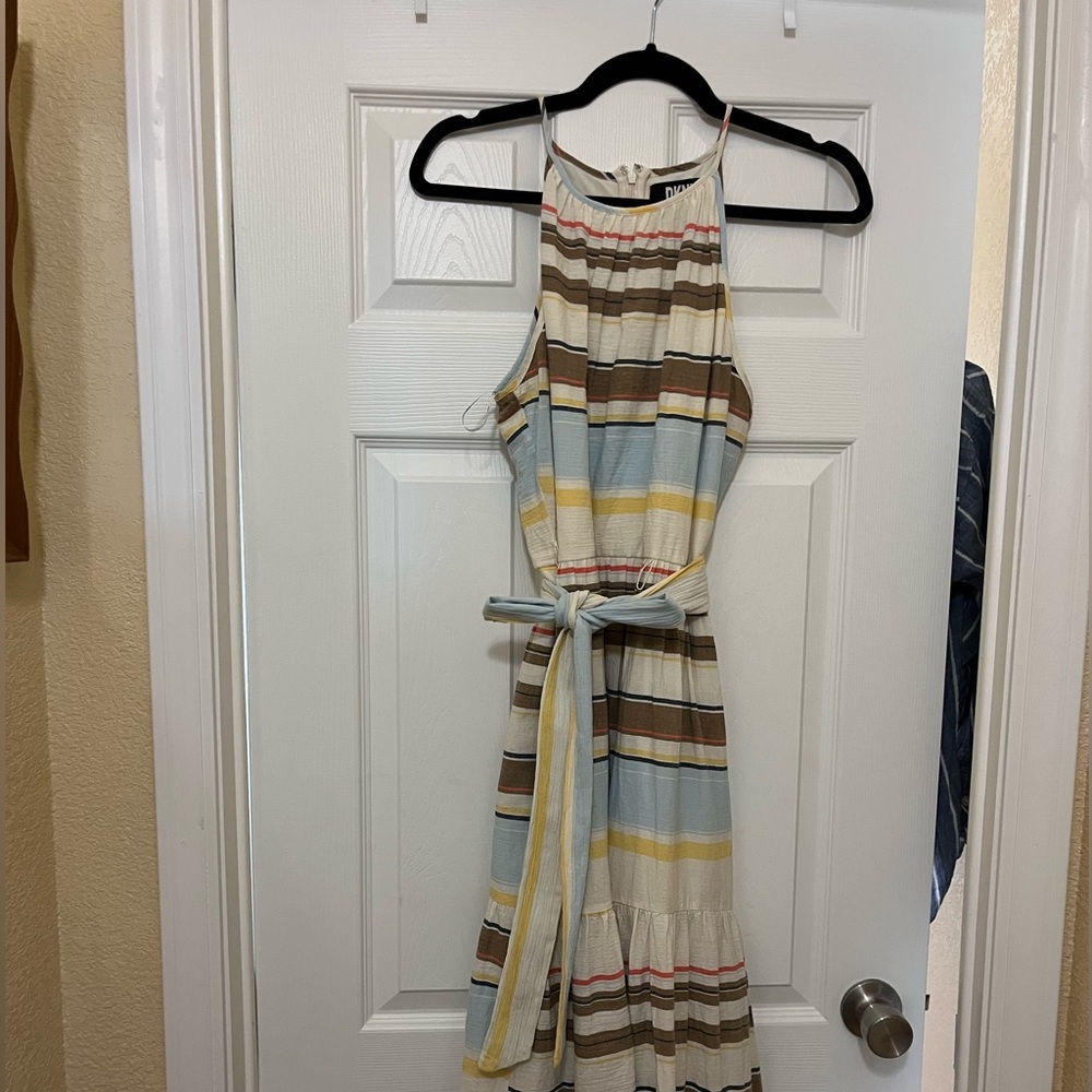 DKNY Summer MIDI Cotton Gauze Cut in shoulders Multi Color SZ 6